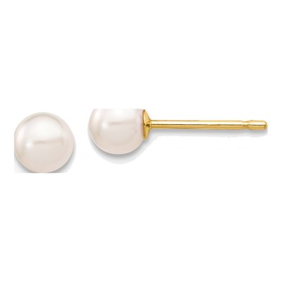 14K Yellow Gold Round Akoya Cultured Pearl Stud Earrings