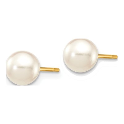 14K Yellow Gold Round Akoya Cultured Pearl Stud Earrings – view 3