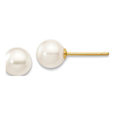 14K Yellow Gold Round Akoya Cultured Pearl Stud Earrings