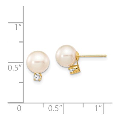 14K Yellow Gold 1/10 ct tw Round Freshwater Cultured Pearl & Diamond Stud Earrings – view 4