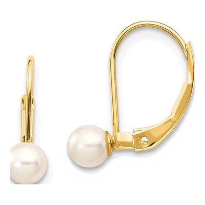 14K Yellow Gold Freshwater Cultured Pearl Leverback Earrings