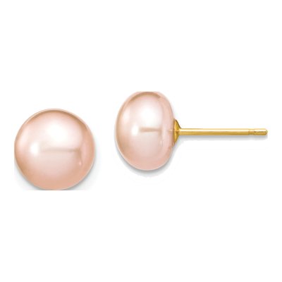 14k Gold Pink Freshwater Pearl Necklace & Earring Set – view 2