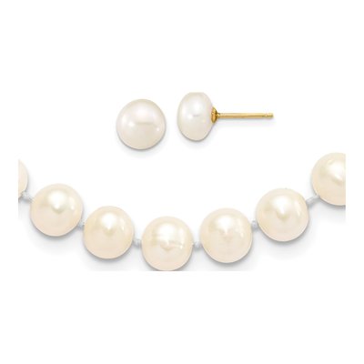 14K Gold Freshwater Pearl Necklace & Earring Set