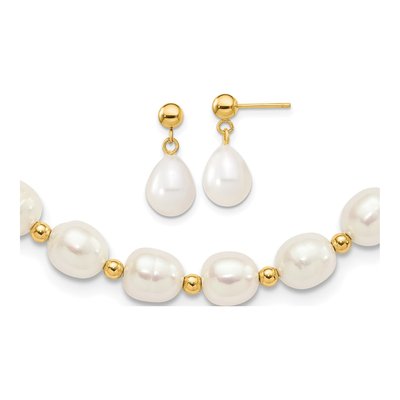 14K Gold Freshwater Pearl Necklace & Earring Set