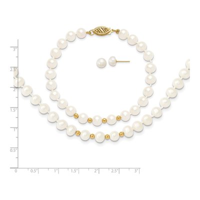 14K Gold Freshwater Pearl Necklace, Bracelet & Earring Set – view 6