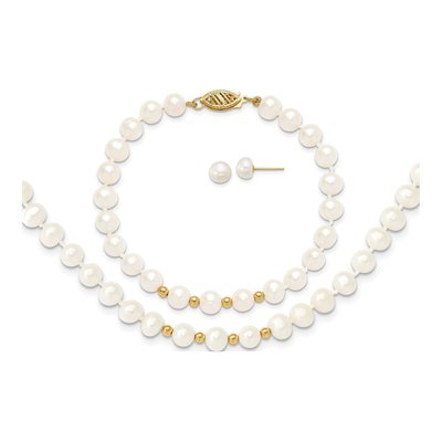 14K Gold Freshwater Pearl Necklace, Bracelet & Earring Set