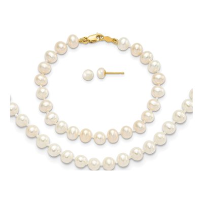 Girls' 14K Gold Freshwater Pearl 3-Piece Jewelry Set