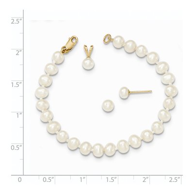 Girls' 14K Gold Pearl Pendant, Bracelet & Earring Set – view 3