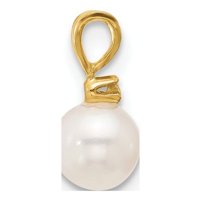 14K Yellow Gold Freshwater Cultured Pearl & Diamond Round Pendant – view 2