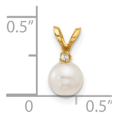 14K Yellow Gold Freshwater Cultured Pearl & Diamond Round Pendant – view 3