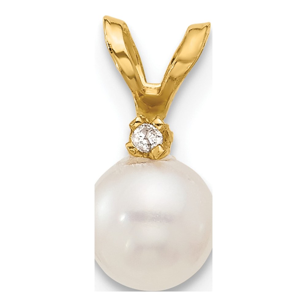 14K Yellow Gold Freshwater Cultured Pearl & Diamond Round Pendant