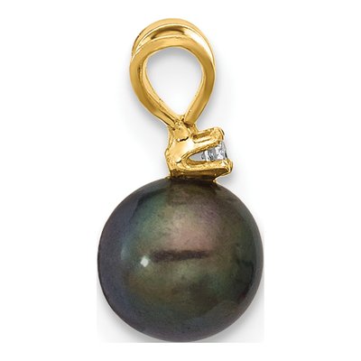 14K Yellow Gold Black Freshwater Cultured Pearl & Diamond Pendant – view 2