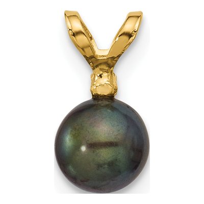 14K Yellow Gold Black Freshwater Cultured Pearl & Diamond Pendant – view 3