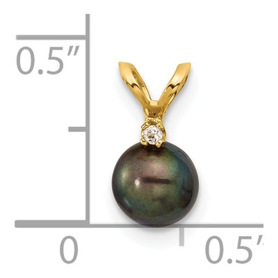 14K Yellow Gold Black Freshwater Cultured Pearl & Diamond Pendant – view 4