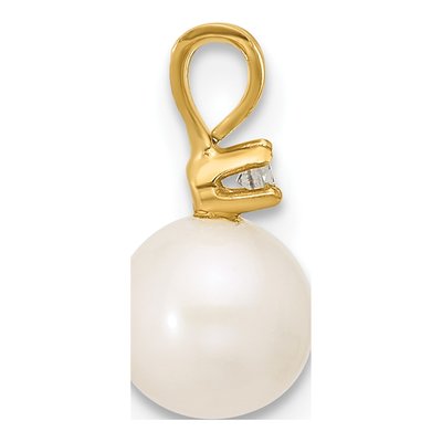 14K Yellow Gold Freshwater Cultured Pearl & Diamond Round Pendant – view 2
