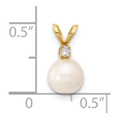 14K Yellow Gold Freshwater Cultured Pearl & Diamond Round Pendant – view 3