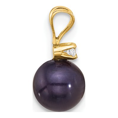14K Yellow Gold Black Freshwater Cultured Pearl & Diamond Pendant – view 2