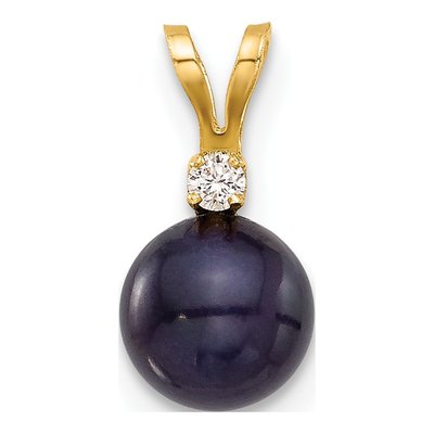 14K Yellow Gold Black Freshwater Cultured Pearl & Diamond Pendant