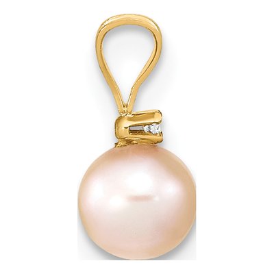 14K Yellow Gold Pink Freshwater Cultured Pearl & Diamond Pendant – view 2
