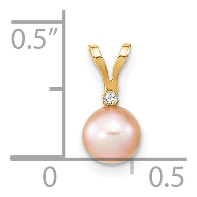 14K Yellow Gold Pink Freshwater Cultured Pearl & Diamond Pendant – view 3