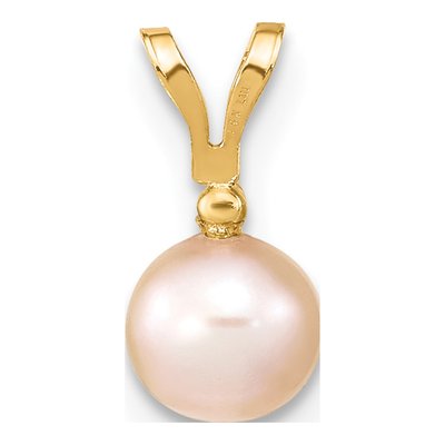 14K Yellow Gold Pink Freshwater Cultured Pearl & Diamond Pendant – view 4