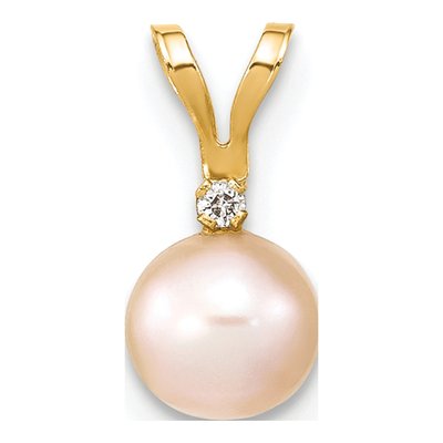 14K Yellow Gold Pink Freshwater Cultured Pearl & Diamond Pendant