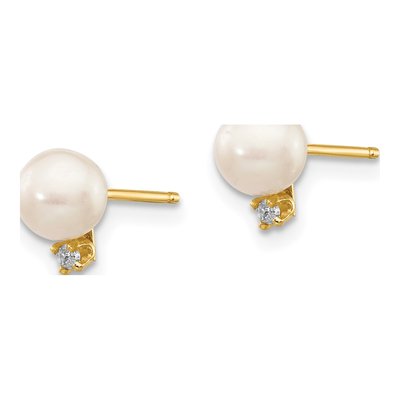 14K Yellow Gold Round Freshwater Cultured Pearl & Diamond Stud Earrings – view 2