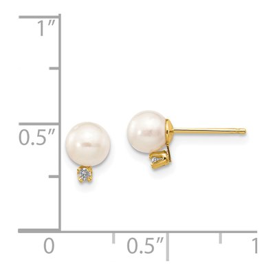14K Yellow Gold Round Freshwater Cultured Pearl & Diamond Stud Earrings – view 4