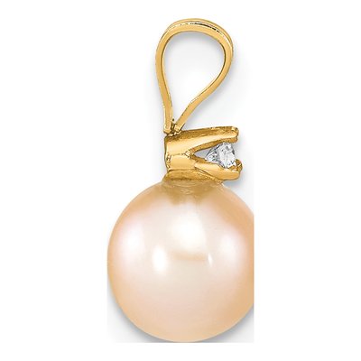 14K Yellow Gold Pink Freshwater Cultured Pearl & Diamond Pendant – view 2