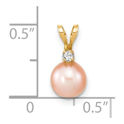 14K Yellow Gold Pink Freshwater Cultured Pearl & Diamond Pendant – view 3