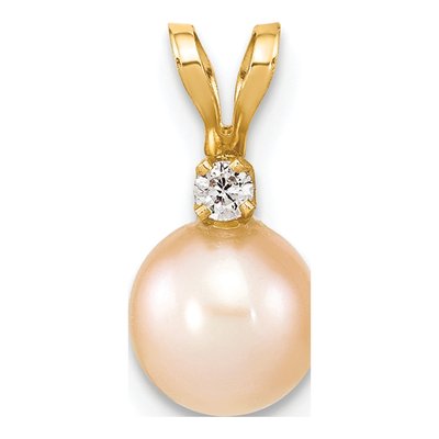 14K Yellow Gold Pink Freshwater Cultured Pearl & Diamond Pendant