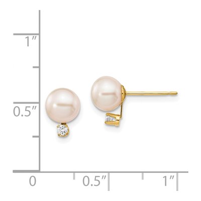 14K Yellow Gold 1/20 ct tw Round Freshwater Cultured Pearl & Diamond Stud Earrings – view 4
