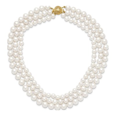 14K Yellow Gold Freshwater Cultured Pearl 3-Strand Necklace – view 4