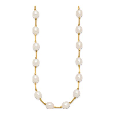 14K Yellow Gold Freshwater Cultured Pearl Rice Beaded Necklace – view 2