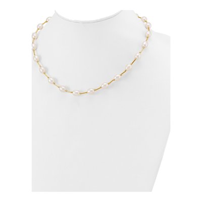 14K Yellow Gold Freshwater Cultured Pearl Rice Beaded Necklace – view 4