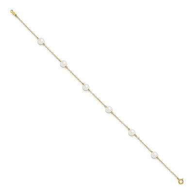 14K Yellow Gold Freshwater Cultured Pearl Station Anklet – view 2