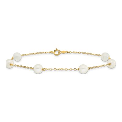 14K Yellow Gold Freshwater Cultured Pearl Station Anklet – view 4