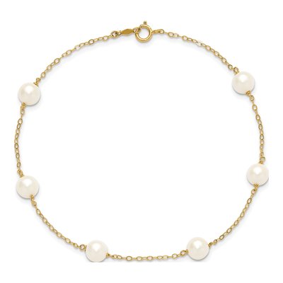 14K Yellow Gold Freshwater Cultured Pearl Station Anklet – view 5