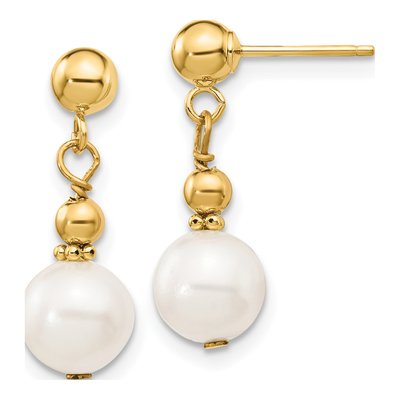 14K Yellow Gold Freshwater Cultured Pearl Dangle Earrings