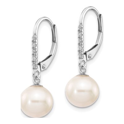 14K White Gold 1/20 ct tw Freshwater Cultured Pearl & Diamond Leverback Earrings – view 2