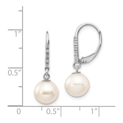 14K White Gold 1/20 ct tw Freshwater Cultured Pearl & Diamond Leverback Earrings – view 4