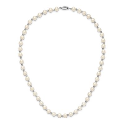 14K White Gold Freshwater Cultured Pearl Near-Round Beaded Necklace – view 5