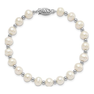 14K White Gold Freshwater Cultured Pearl Near-Round Beaded Bracelet – view 4