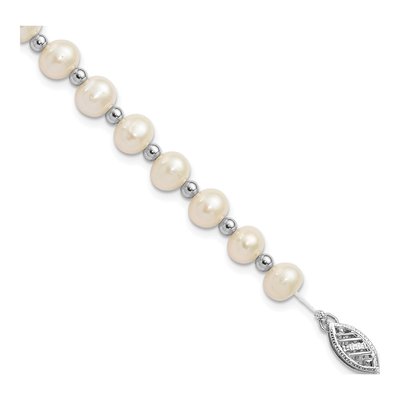 14K White Gold Freshwater Cultured Pearl Near-Round Beaded Bracelet