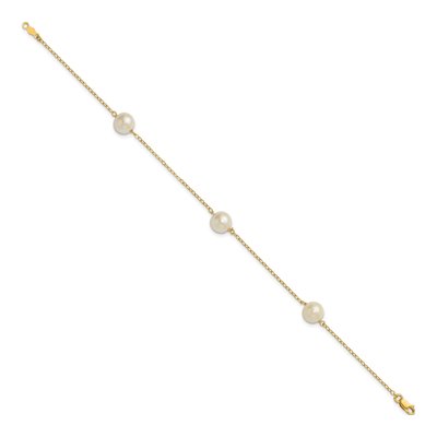 14K Yellow Gold Freshwater Cultured Pearl 3-Station Bracelet – view 2
