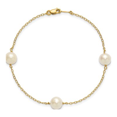 14K Yellow Gold Freshwater Cultured Pearl 3-Station Bracelet – view 5