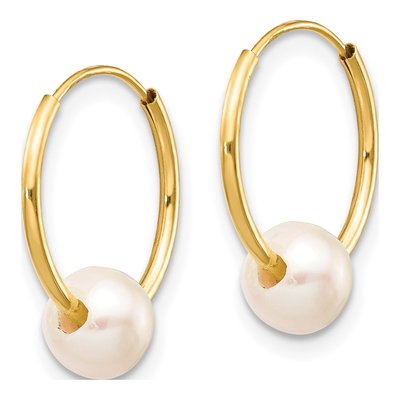 14K Yellow Gold Freshwater Cultured Pearl Endless Hoop Earrings – view 2