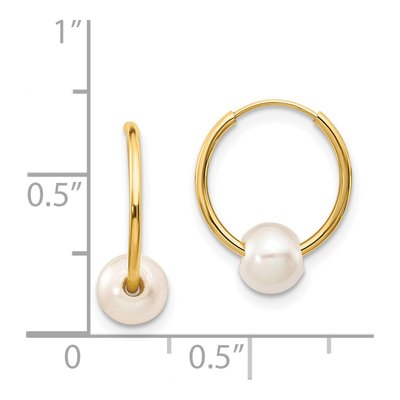14K Yellow Gold Freshwater Cultured Pearl Endless Hoop Earrings – view 4