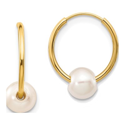 14K Yellow Gold Freshwater Cultured Pearl Endless Hoop Earrings