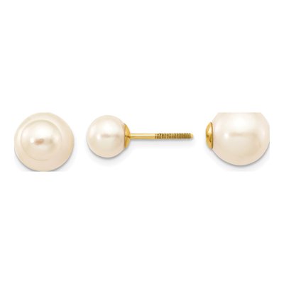 14K Yellow Gold Freshwater Cultured Pearl Round Screwback Stud Earrings